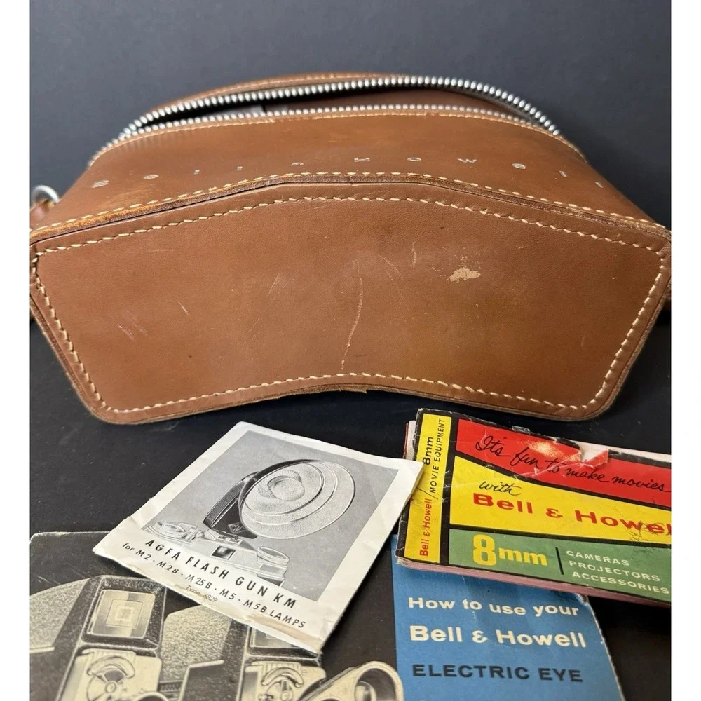 Vintage Bell & Howell Electric Eye 8mm Movie Camera Case Leather Bag w/ Manuals